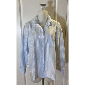 Women's Blue Striped Button Down Shirt